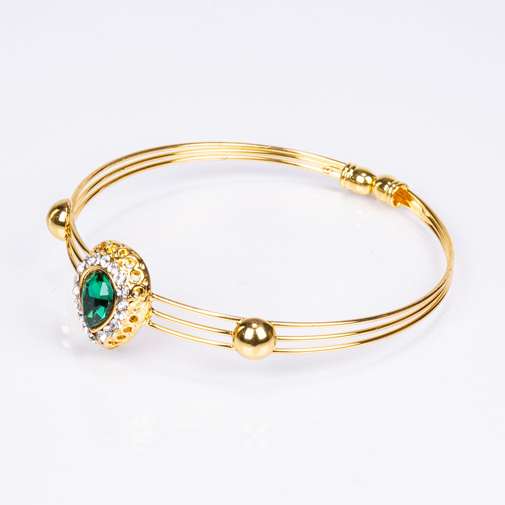 Set din Aliaj Placat cu Aur ( 13 grame ) cu Cristal Verde Emporia® și Cristal Alb Emporia® ( Colier+Cercei+Brățară+Inel+Pandantiv ) 10 