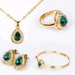 Set din Aliaj Placat cu Aur ( 13 grame ) cu Cristal Verde Emporia® și Cristal Alb Emporia® ( Colier+Cercei+Brățară+Inel+Pandantiv )