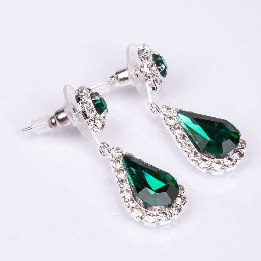 Set din Aliaj Placat cu Aur ( 30 grame ) cu Cristal Verde Emporia® și Cristal Alb Emporia® ( Colier+Cercei+Brățară+Inel ) 4 