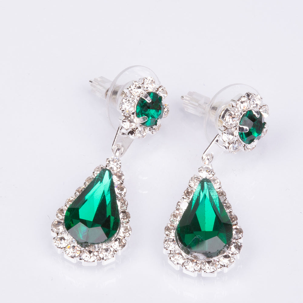 Set din Aliaj Placat cu Aur ( 30 grame ) cu Cristal Verde Emporia® și Cristal Alb Emporia® ( Colier+Cercei+Brățară+Inel ) 5 