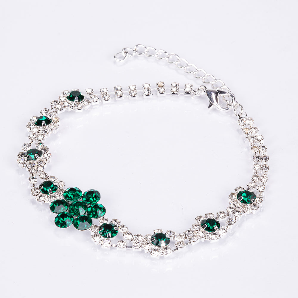 Set din Aliaj Placat cu Aur ( 30 grame ) cu Cristal Verde Emporia® și Cristal Alb Emporia® ( Colier+Cercei+Brățară+Inel )