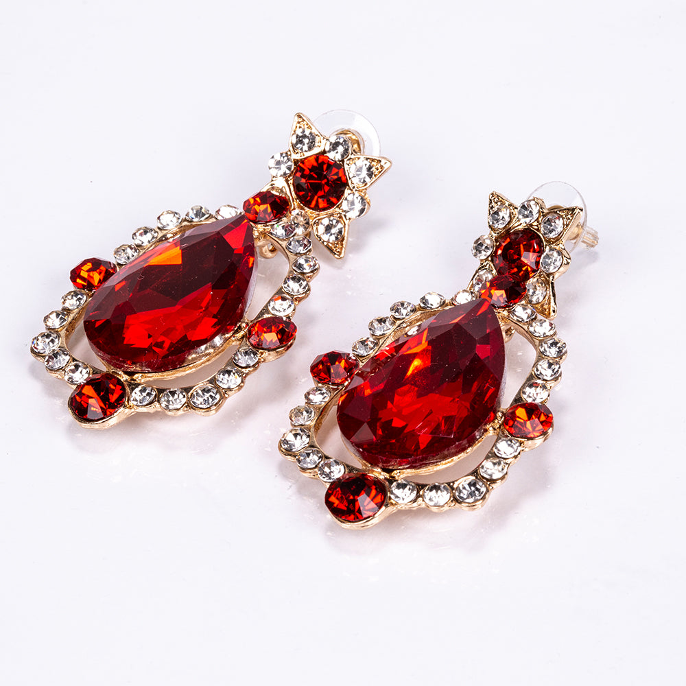Set din Aliaj Placat cu Aur ( 147.2 grame ) cu Cristal Roșu Emporia® și Cristal Alb Emporia® ( Colier+Cercei ) 2 