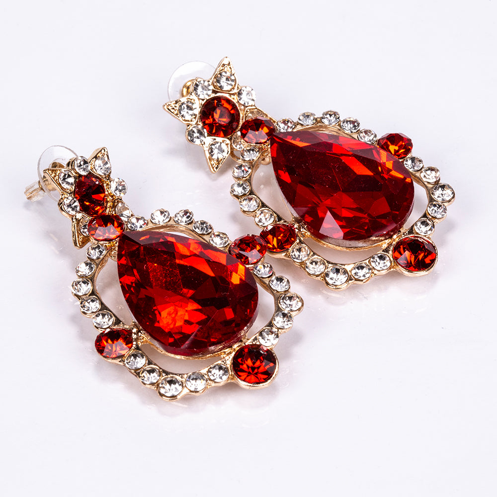 Set din Aliaj Placat cu Aur ( 147.2 grame ) cu Cristal Roșu Emporia® și Cristal Alb Emporia® ( Colier+Cercei ) 3 