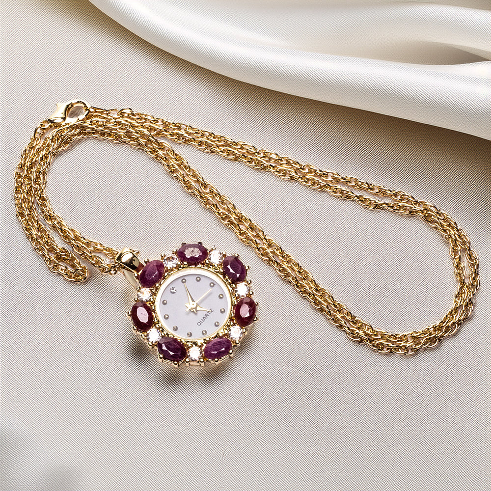 Colier din Aliaj Placat cu Aur ( 1.09 grame ) cu Rubin și Cristal Alb Emporia® 5.46 Carate