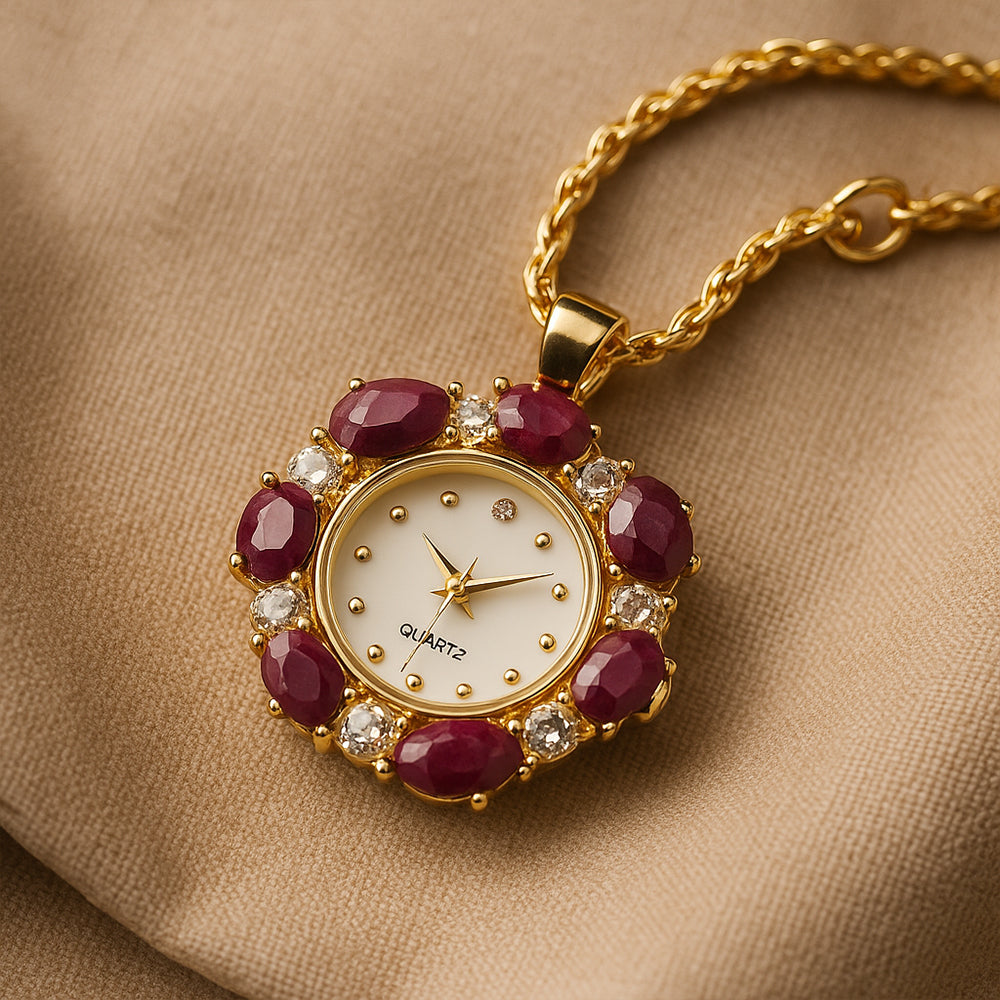 Colier din Aliaj Placat cu Aur ( 1.09 grame ) cu Rubin și Cristal Alb Emporia® 5.46 Carate 5 