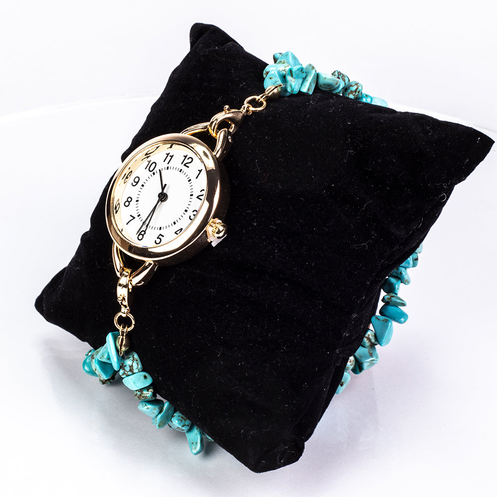 Ceas din Aliaj Placat cu Aur ( 170 grame ) cu Turcoaz și Ametist 537 Carate ( Brățară )