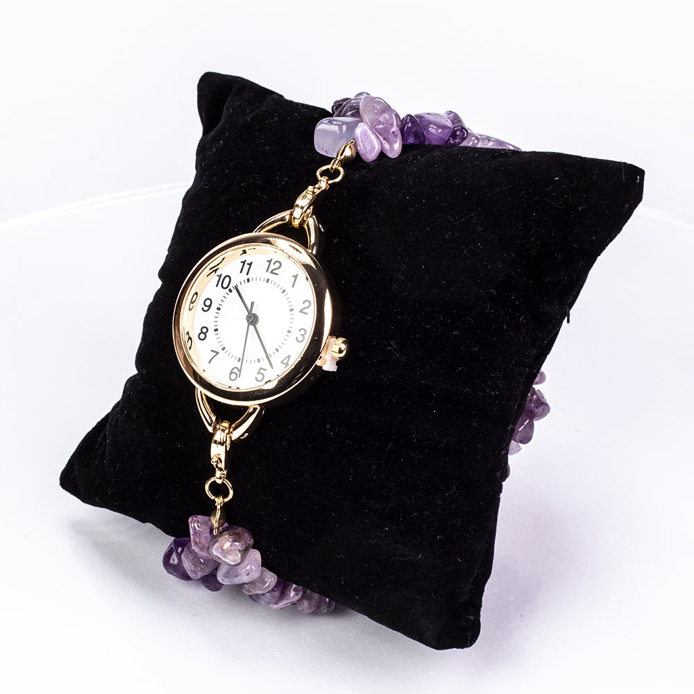 Ceas din Aliaj Placat cu Aur ( 170 grame ) cu Turcoaz și Ametist 537 Carate ( Brățară ) 9 