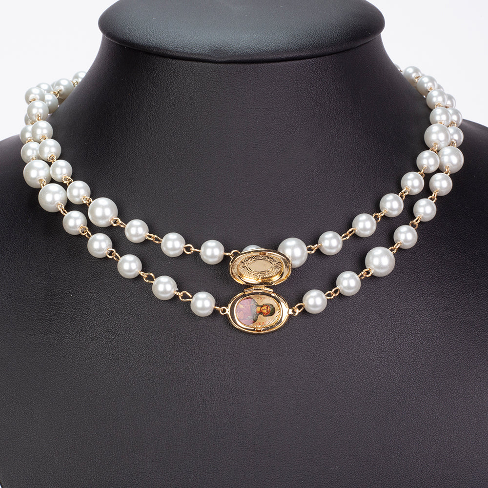 Colier din Aliaj Placat cu Aur ( 53.33 grame ) cu Perlă de cristal 2 