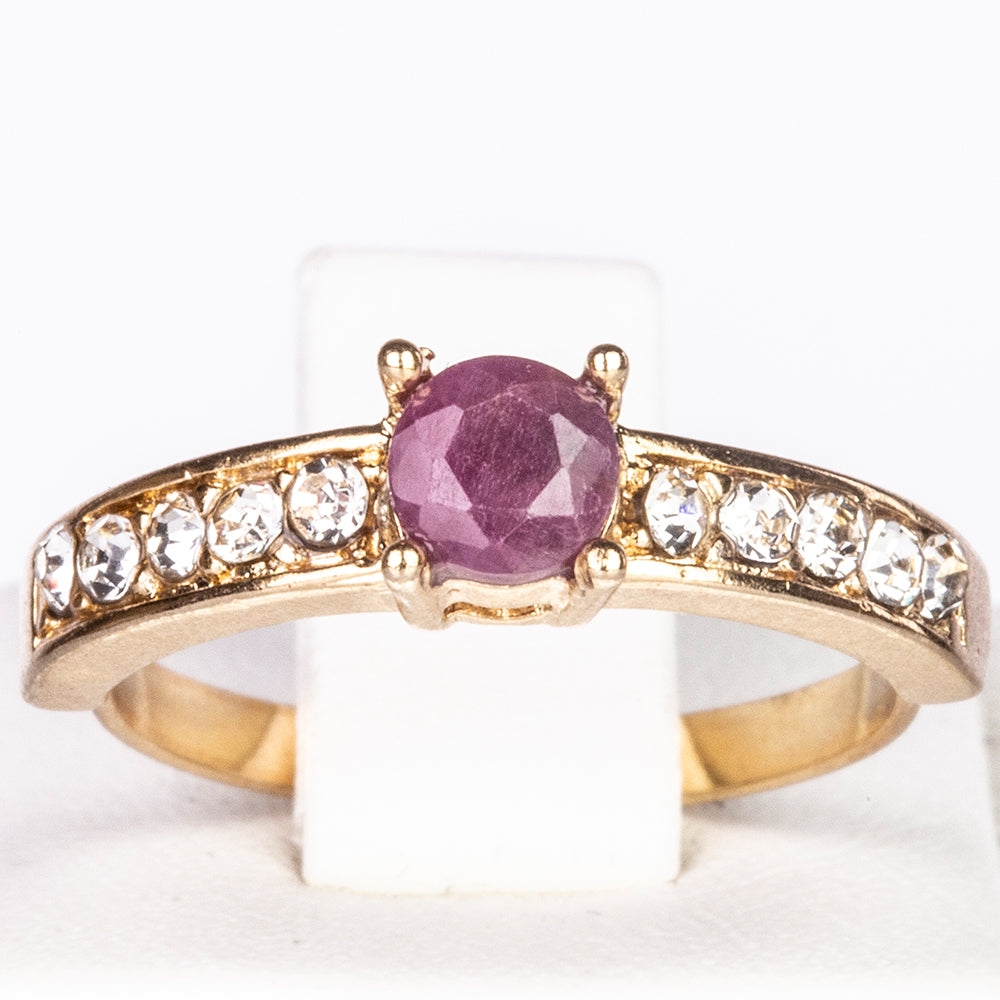 Set din Aliaj Placat cu Aur ( 11 grame ) cu Rubin și Cristal Alb Emporia® 3.04 Carate ( Colier+Cercei+Inel+Pandantiv )