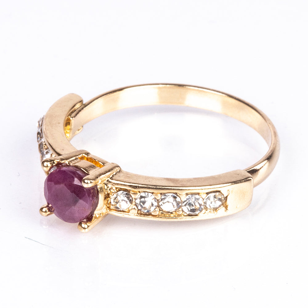 Set din Aliaj Placat cu Aur ( 11 grame ) cu Rubin și Cristal Alb Emporia® 3.04 Carate ( Colier+Cercei+Inel+Pandantiv )