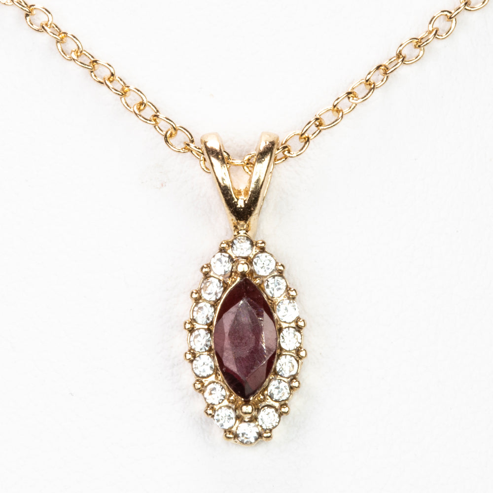 Colier din Aliaj Placat cu Aur ( 5 grame ) cu Granat și Cristal Alb Emporia® 0.98 Carate ( Colier+Pandantiv ) 1 