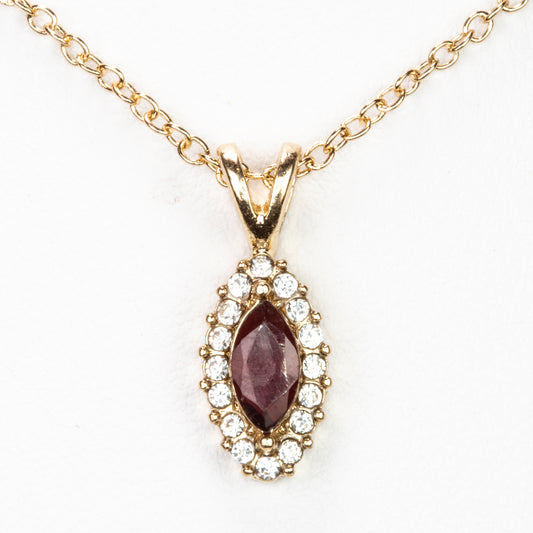 Colier din Aliaj Placat cu Aur ( 5 grame ) cu Granat și Cristal Alb Emporia® 0.98 Carate ( Colier+Pandantiv )