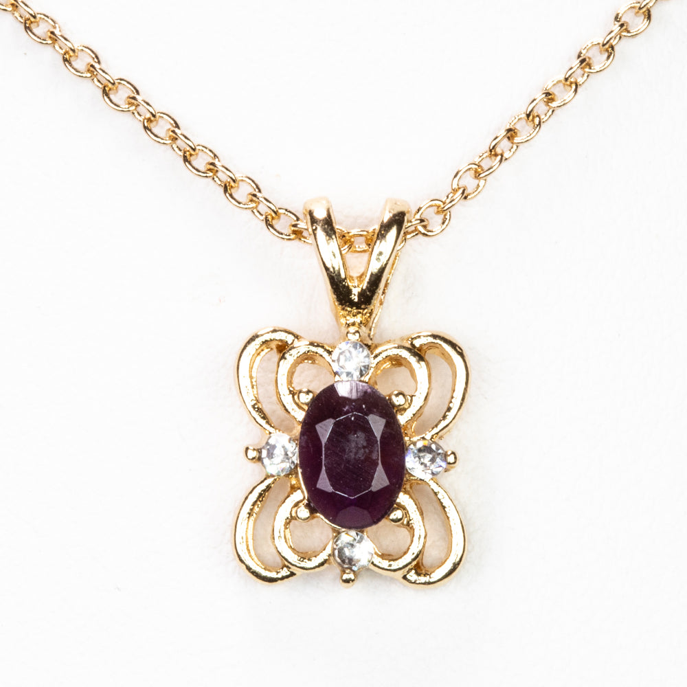 Colier din Aliaj Placat cu Aur ( 5 grame ) cu Ametist și Cristal Alb Emporia® 0.76 Carate ( Colier+Pandantiv )