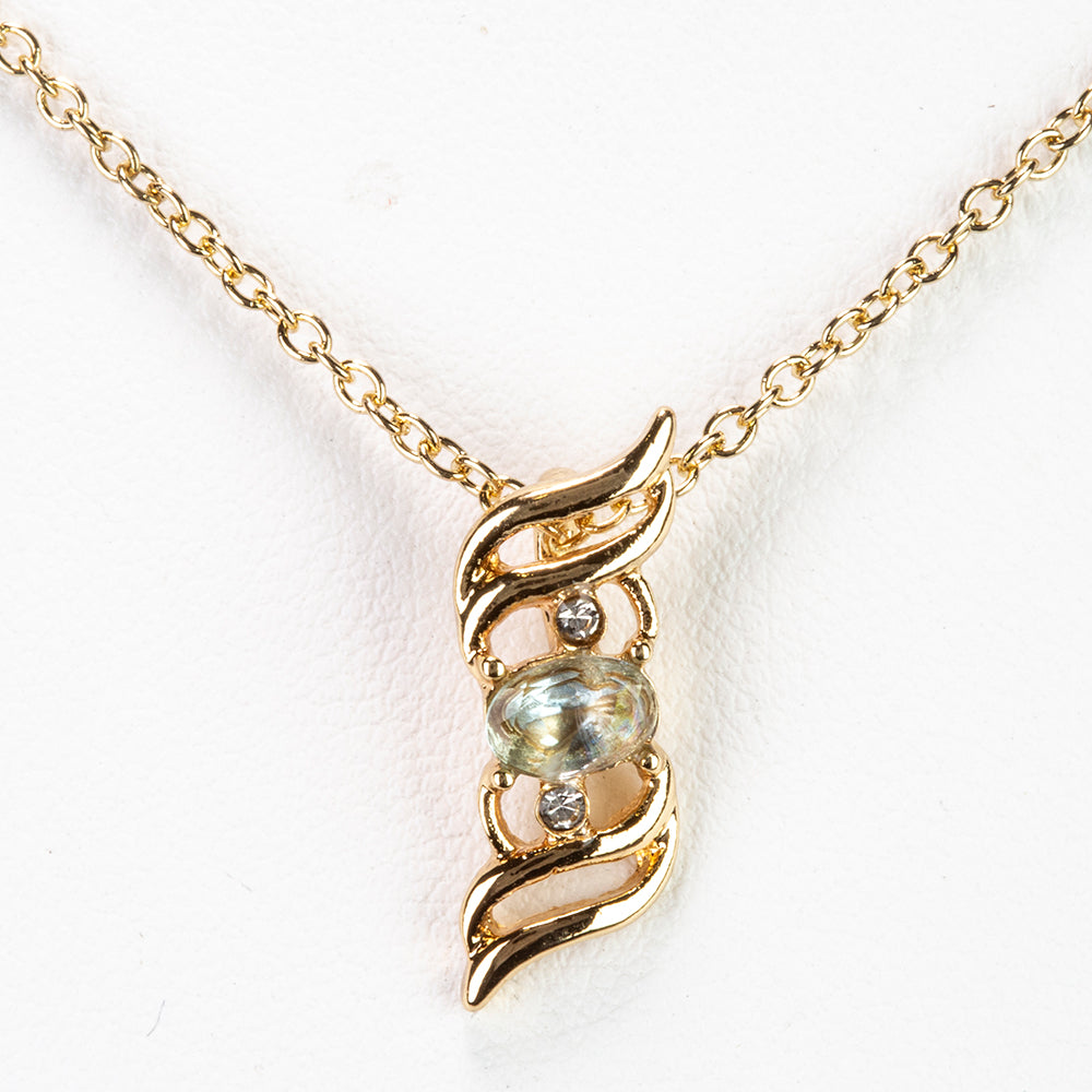 Colier din Aliaj Placat cu Aur ( 5 grame ) cu Acvamarin și Cristal Alb Emporia® 0.46 Carate ( Colier+Pandantiv ) 1 