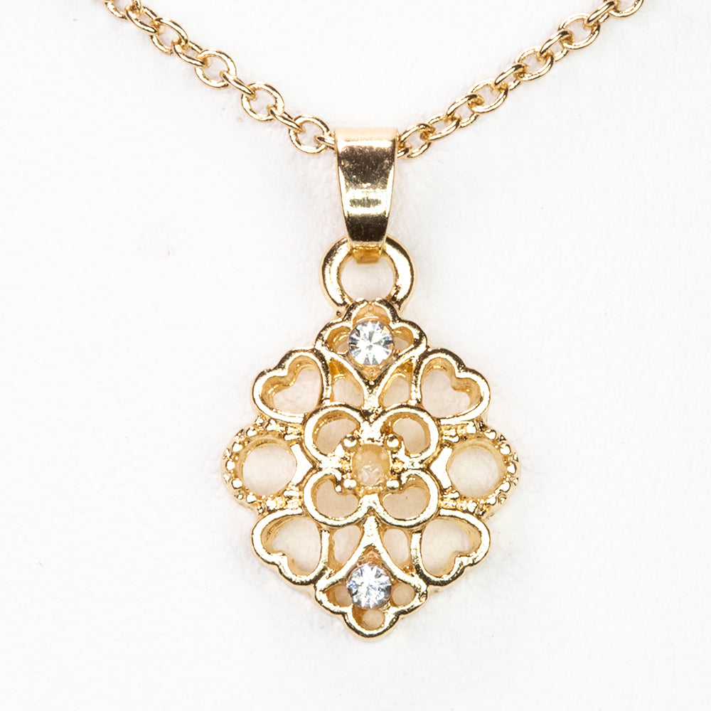 Colier din Aliaj Placat cu Aur ( 5 grame ) cu Diamant Alb și Cristal Alb Emporia® 0.05 Carate ( Colier+Pandantiv ) 1 