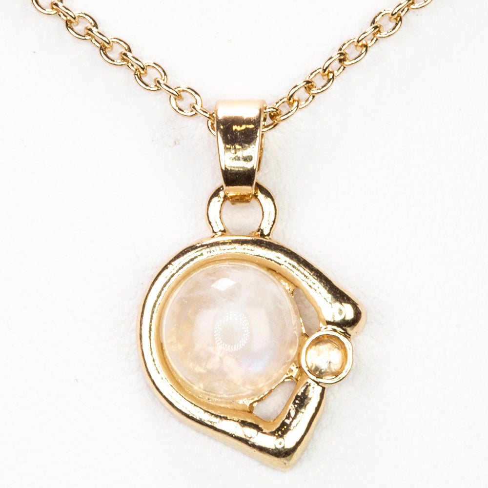 Colier din Aliaj Placat cu Aur ( 5 grame ) cu Piatra Lunii Curcubeu și Cristal Alb Emporia® 2.53 Carate ( Colier+Pandantiv ) 1 