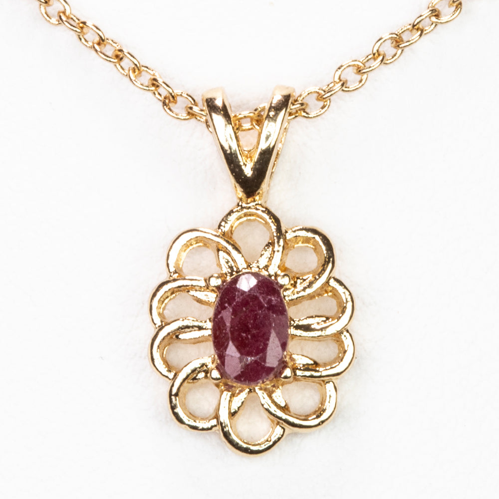 Colier din Aliaj Placat cu Aur ( 5 grame ) cu Rubin și Cristal Alb Emporia® 0.6 Carate ( Colier+Pandantiv ) 1 