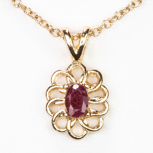 Colier din Aliaj Placat cu Aur ( 5 grame ) cu Rubin și Cristal Alb Emporia® 0.6 Carate ( Colier+Pandantiv )