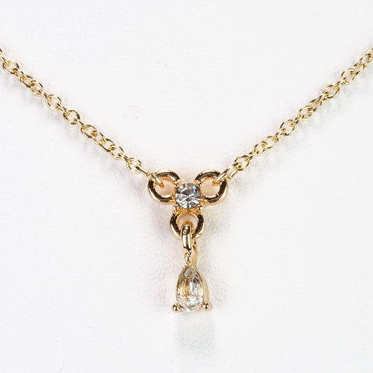 Colier din Aliaj Placat cu Aur ( 5 grame ) cu Topaz Albastru ca Cerul și Cristal Alb Emporia® 0.27 Carate ( Colier+Pandantiv )