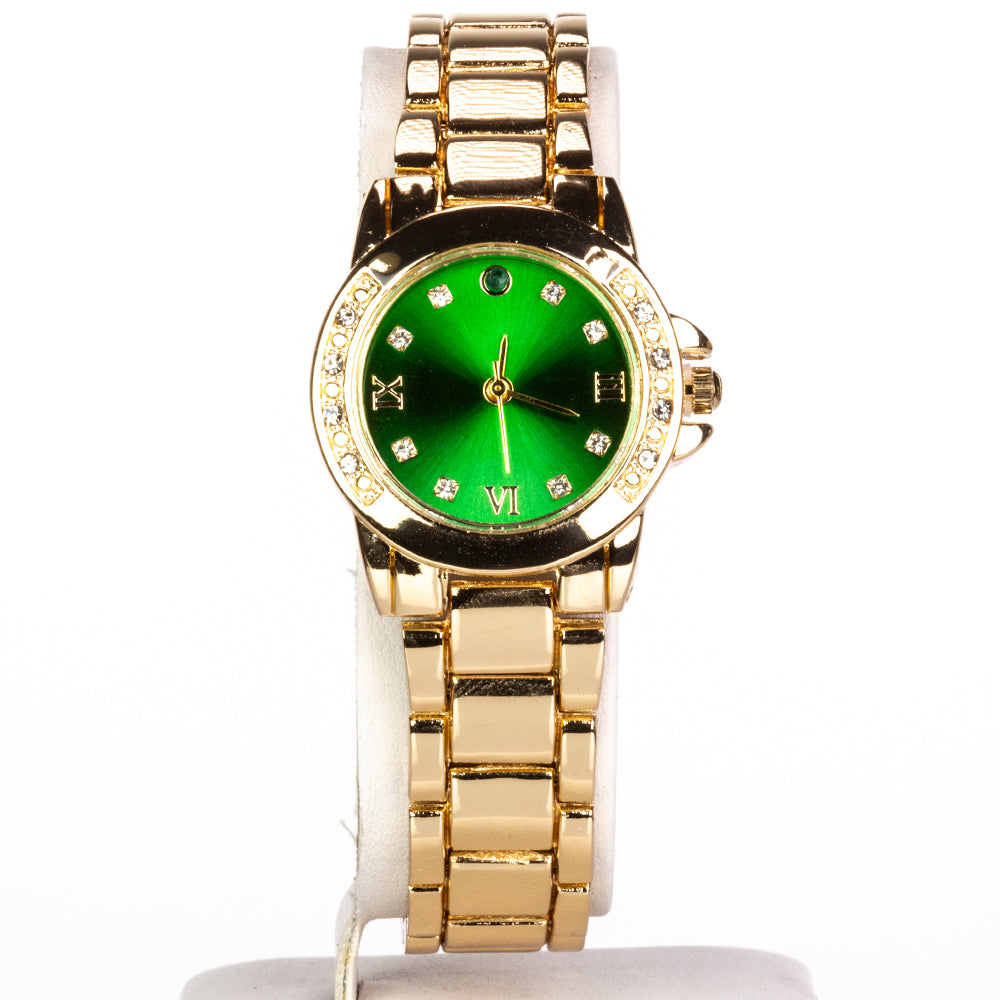 Ceas din Aliaj Placat cu Aur ( 67 grame ) cu Smarald și Cristal Alb Emporia® 2.96 Carate ( Colier+Cercei+Pandantiv ) 4 