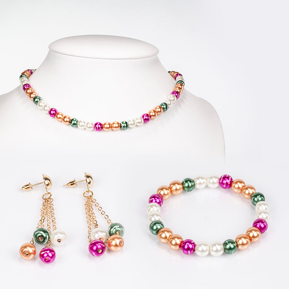 Set din Aliaj Placat cu Aur ( 65 grame ) cu Perlă de cristal 322 Carate ( Colier+Cercei+Brățară ) 1 