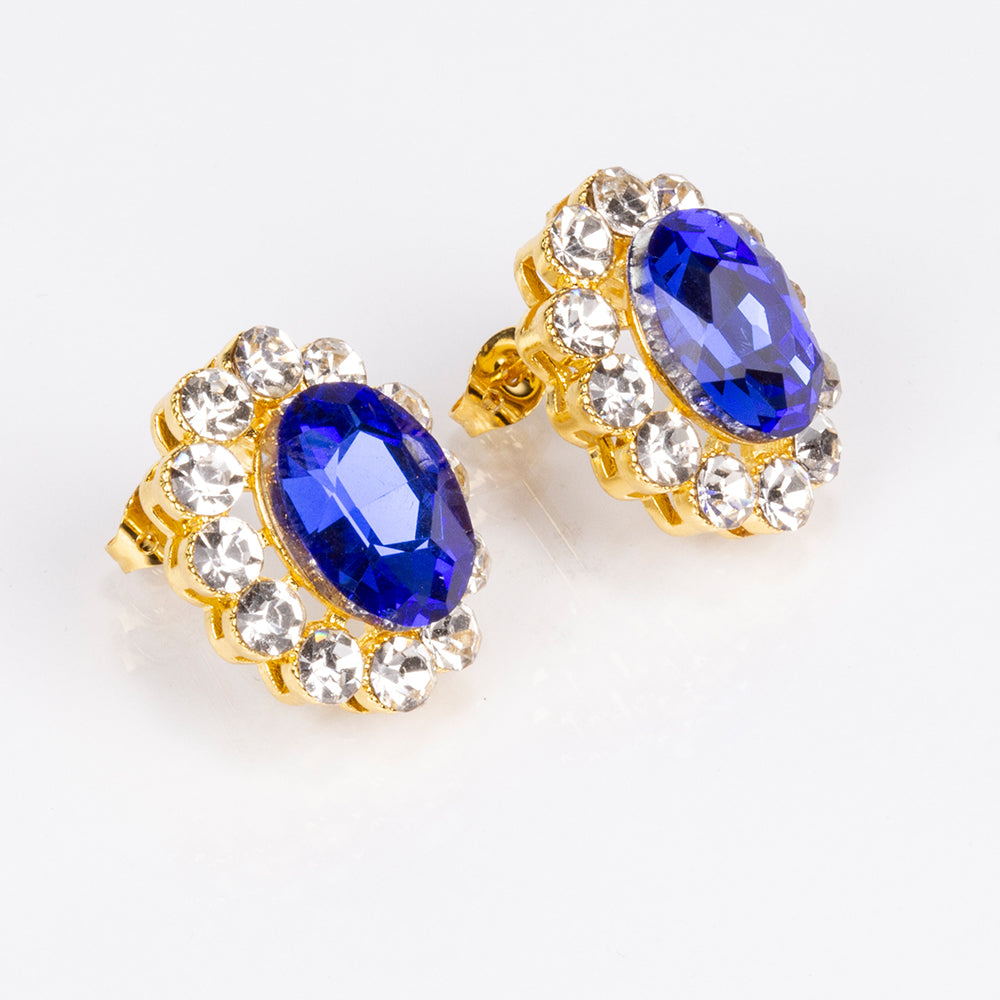 Set din Aliaj Placat cu Aur ( 20 grame ) cu Cristal Albastru Emporia® și Cristal Alb Emporia® ( Colier+Cercei )