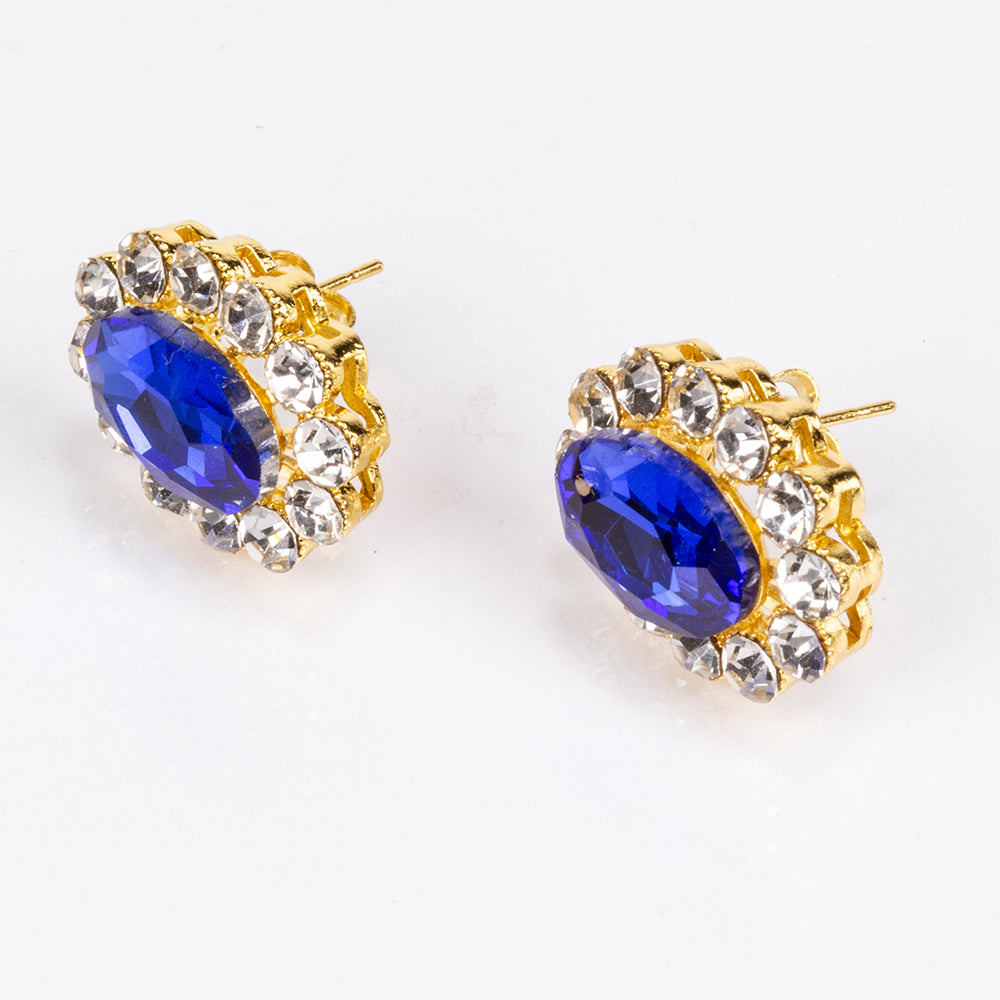 Set din Aliaj Placat cu Aur ( 20 grame ) cu Cristal Albastru Emporia® și Cristal Alb Emporia® ( Colier+Cercei ) 4 