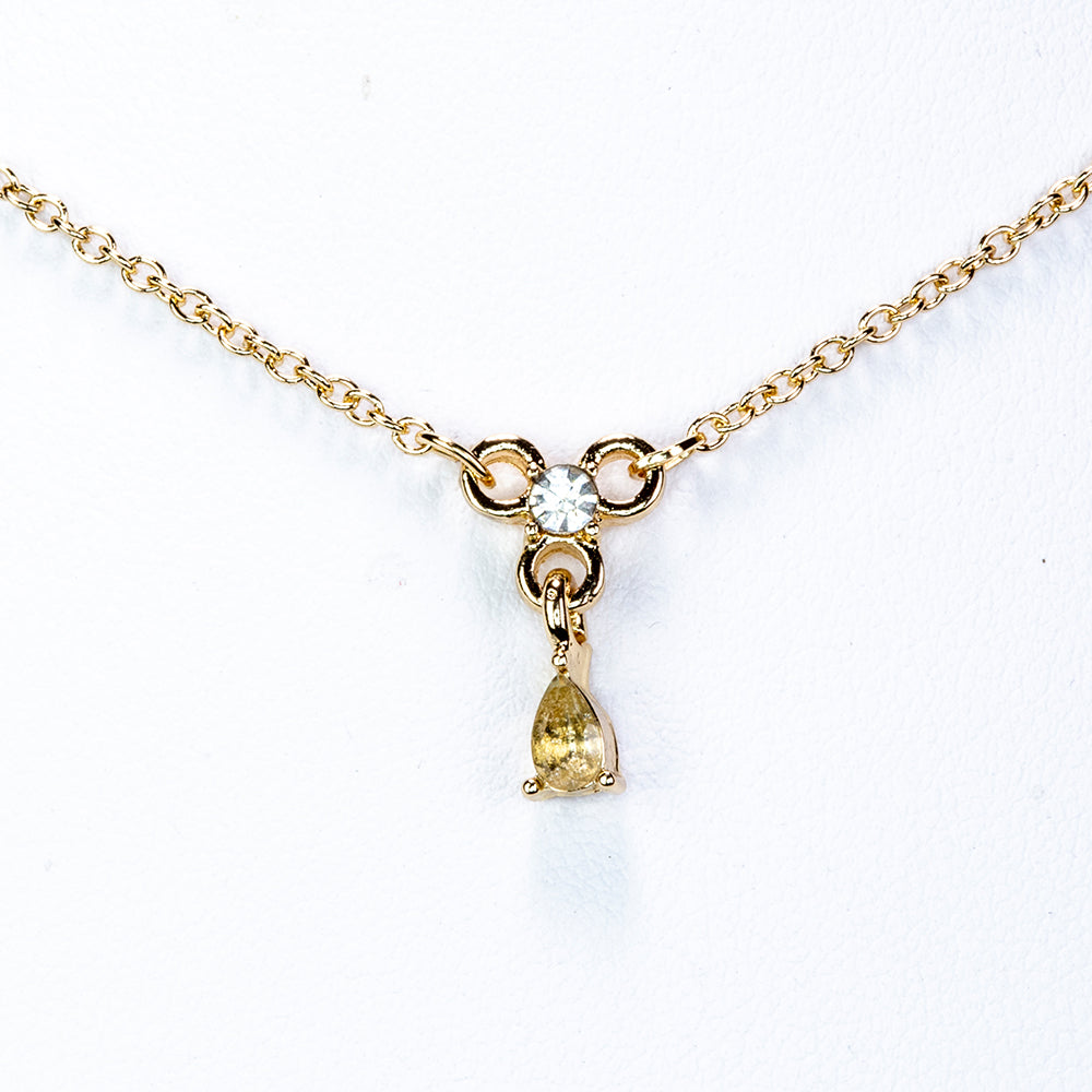 Colier din Aliaj Placat cu Aur ( 4.7 grame ) cu Cristal Alb Emporia® 0.02 Carate ( Colier+Pandantiv )