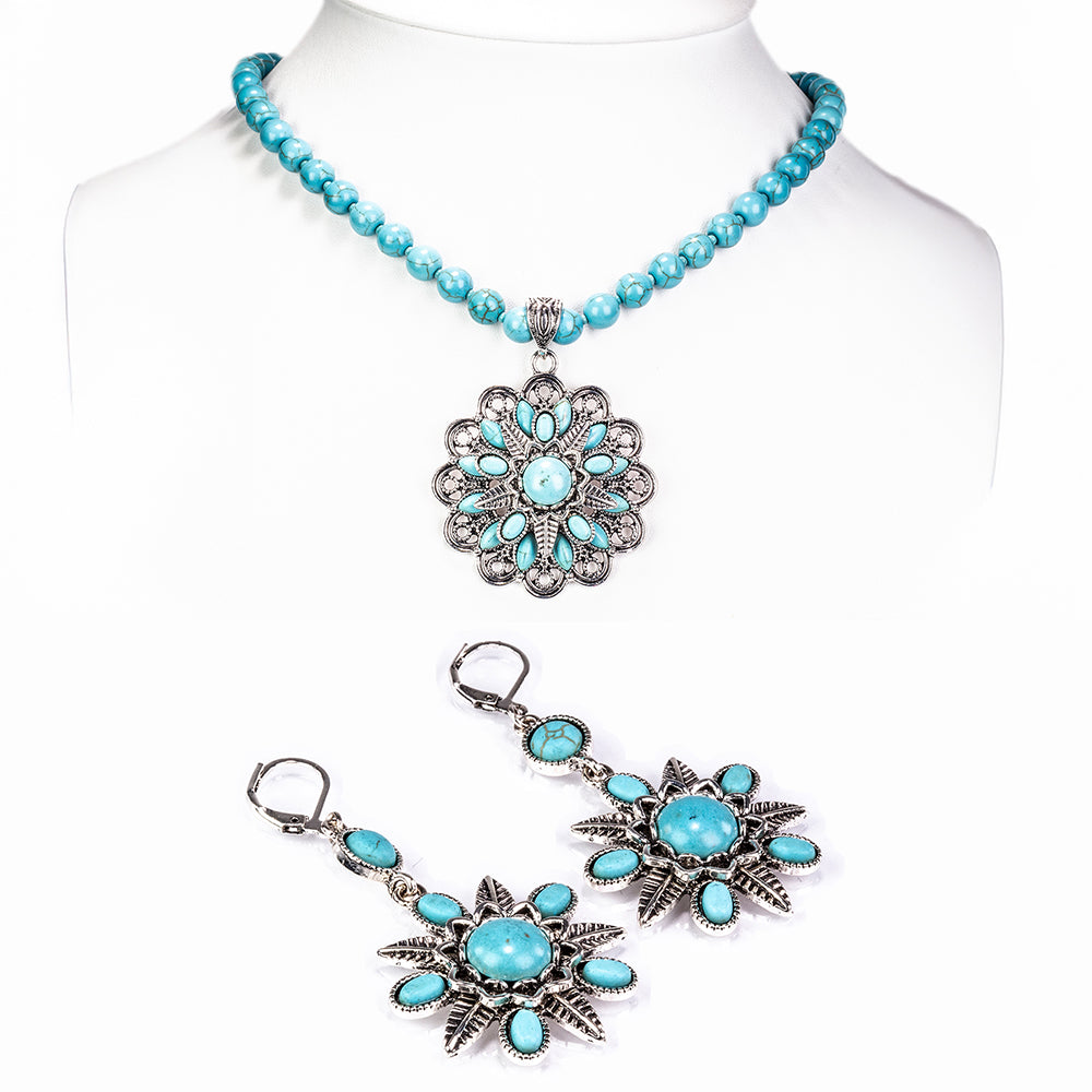 Set din Aliaj Placat cu Aur ( 17 grame ) cu Turcoaz 215.32 Carate ( Colier+Cercei )