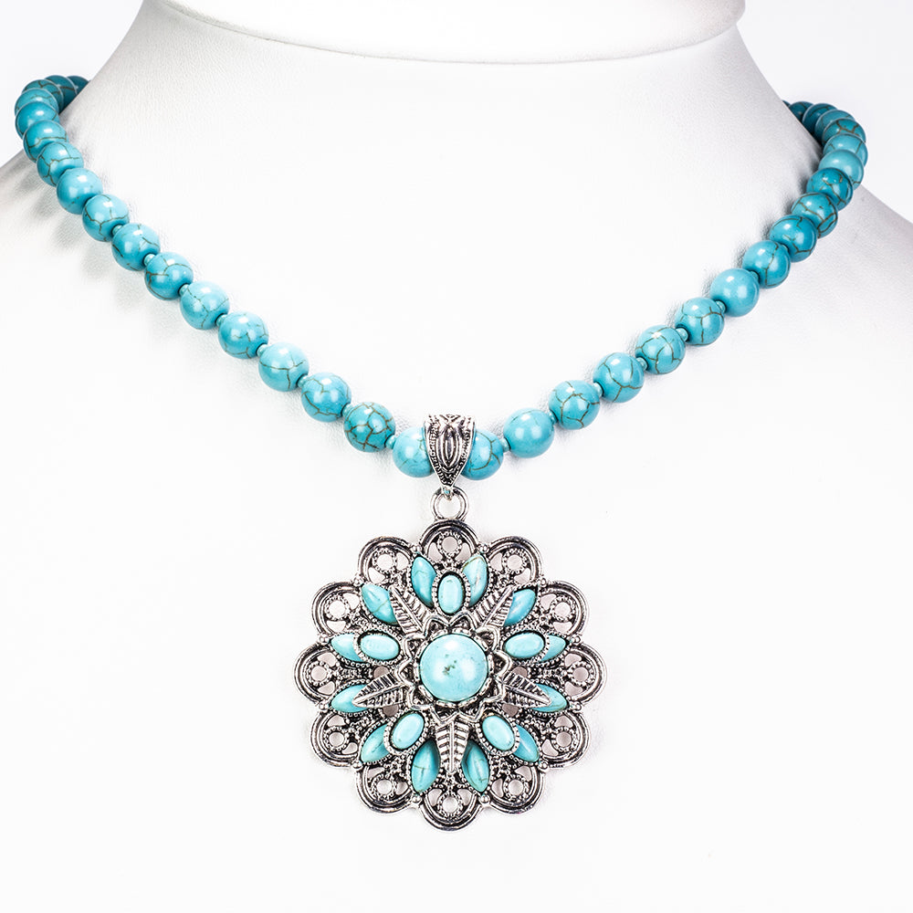 Set din Aliaj Placat cu Aur ( 17 grame ) cu Turcoaz 215.32 Carate ( Colier+Cercei ) 3 