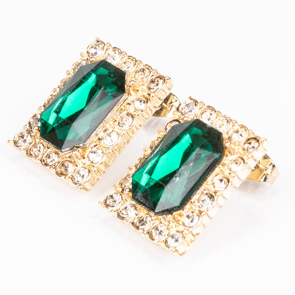 Ceas din Aliaj Placat cu Aur ( 57 grame ) cu Cristal Verde Emporia® și Cristal Alb Emporia® 12 Carate ( Colier+Cercei+Pandantiv ) 11 