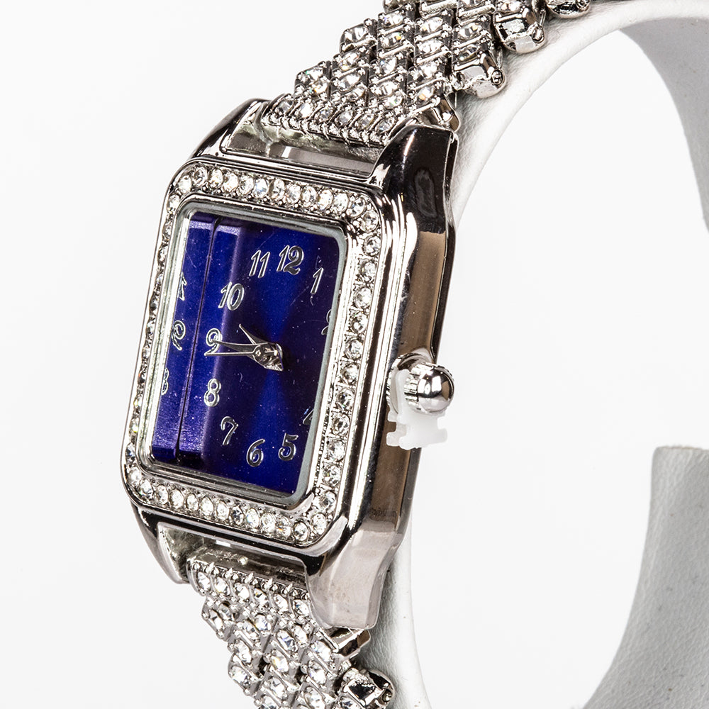 Ceas din Aliaj Placat cu Aur ( 57 grame ) cu Cristal Albastru Emporia® și Cristal Alb Emporia® 12 Carate ( Colier+Cercei+Pandantiv ) 7 