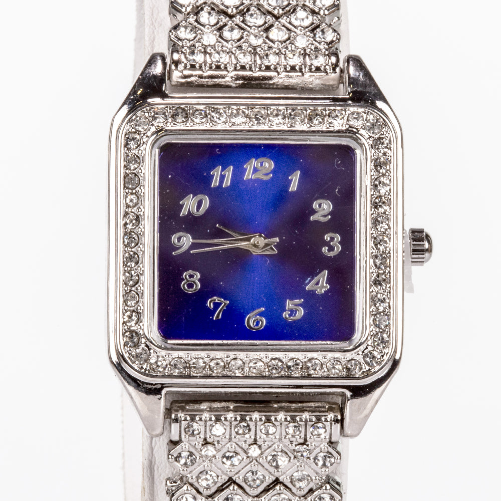 Ceas din Aliaj Placat cu Aur ( 57 grame ) cu Cristal Albastru Emporia® și Cristal Alb Emporia® 12 Carate ( Colier+Cercei+Pandantiv ) 8 