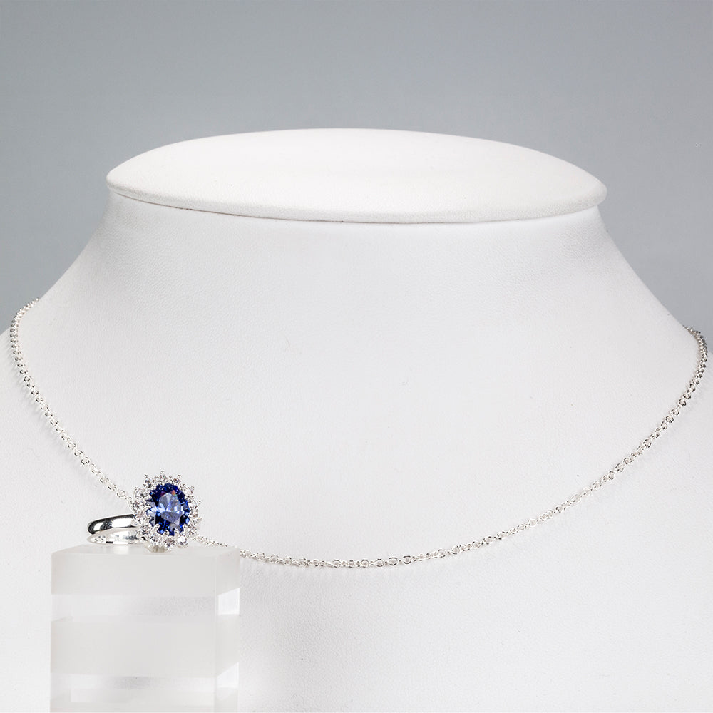 Set din Aliaj Placat cu Aur ( 8 grame ) cu Cristal Albastru Emporia® și Cristal Alb Emporia® 5.95 Carate ( Colier+Inel )