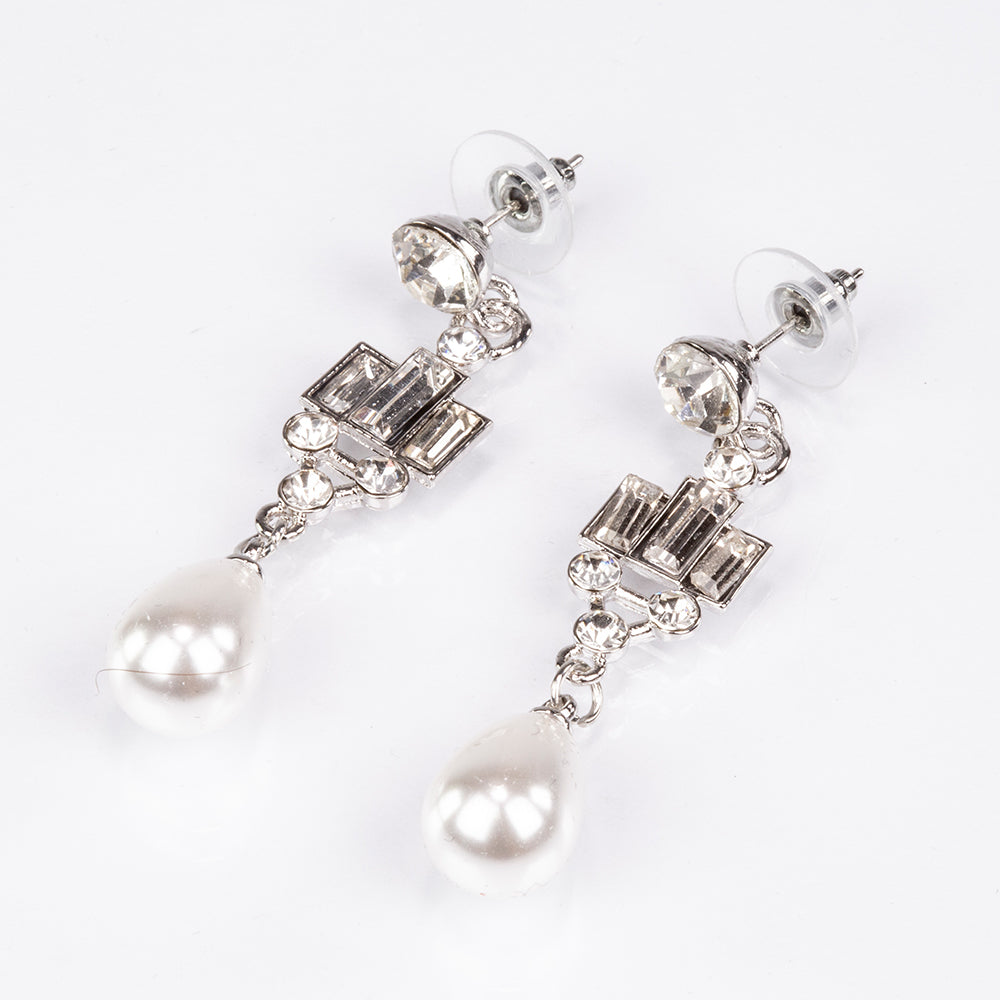 Set din Aliaj Placat cu Aur ( 20 grame ) cu Perlă de cristal și Cristal Alb Emporia® 442.7 Carate ( Colier+Cercei )