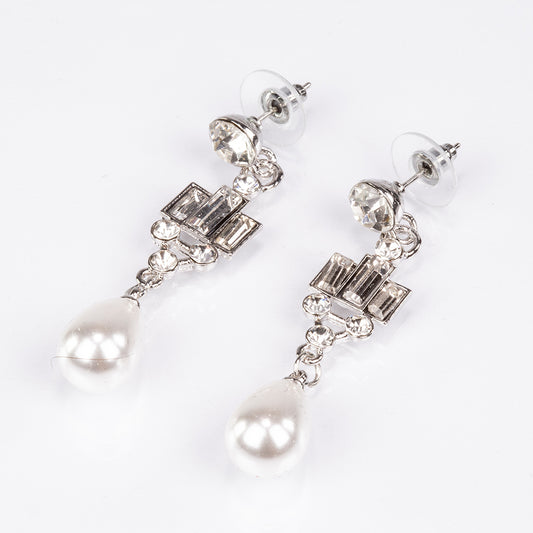 Set din Aliaj Placat cu Aur ( 20 grame ) cu Perlă de cristal și Cristal Alb Emporia® 442.7 Carate ( Colier+Cercei )