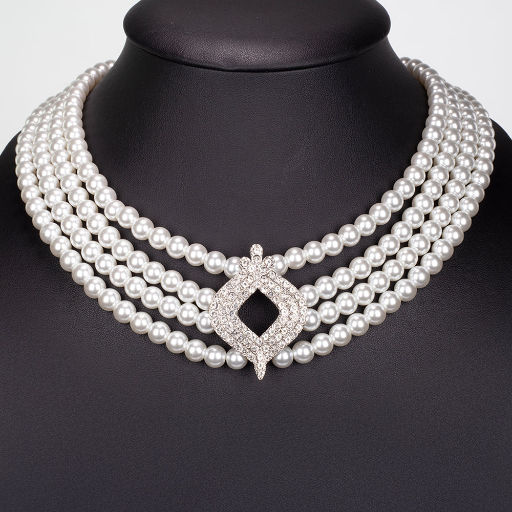 Set din Aliaj Placat cu Aur ( 20 grame ) cu Perlă de cristal și Cristal Alb Emporia® 442.7 Carate ( Colier+Cercei ) 4 