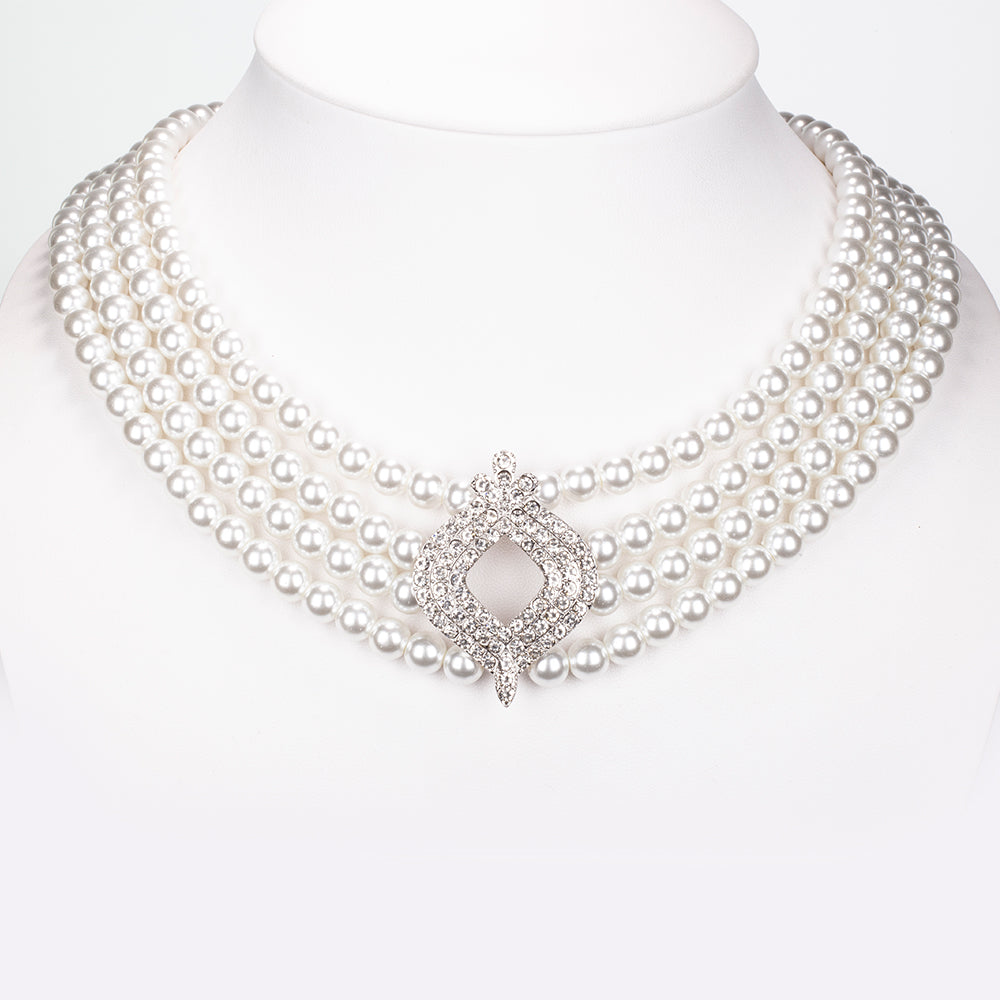 Set din Aliaj Placat cu Aur ( 20 grame ) cu Perlă de cristal și Cristal Alb Emporia® 442.7 Carate ( Colier+Cercei )