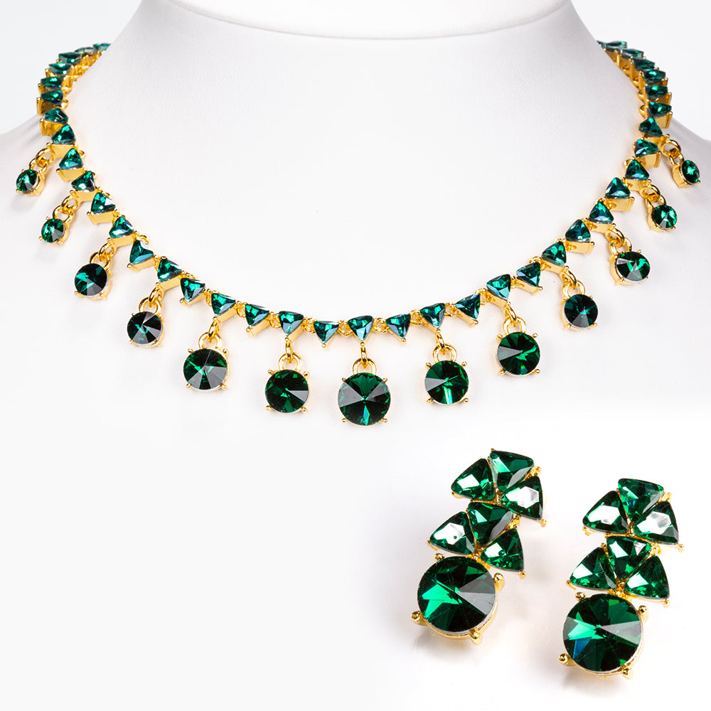 Set din Aliaj Placat cu Aur ( 15 grame ) cu Cristal Verde Emporia® 31.22 Carate ( Colier+Cercei ) 1 