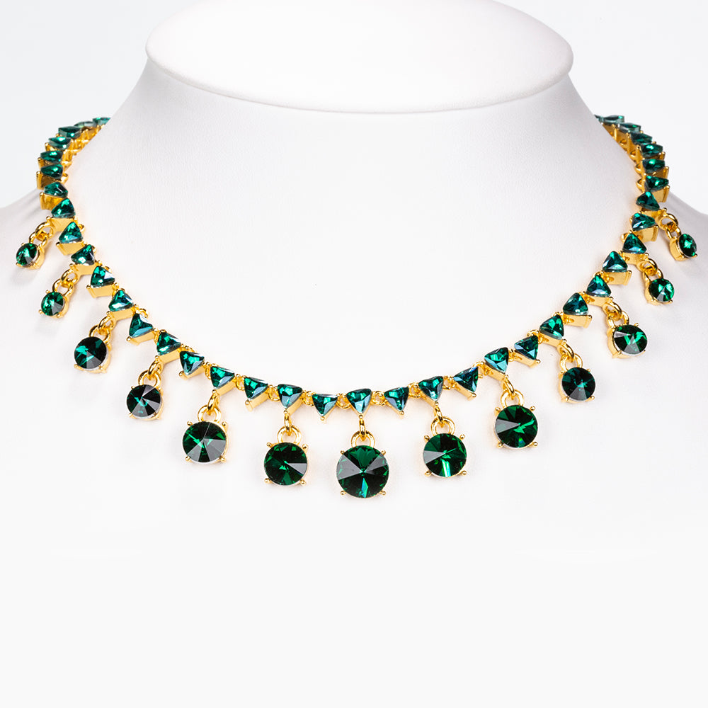 Set din Aliaj Placat cu Aur ( 15 grame ) cu Cristal Verde Emporia® 31.22 Carate ( Colier+Cercei ) 2 