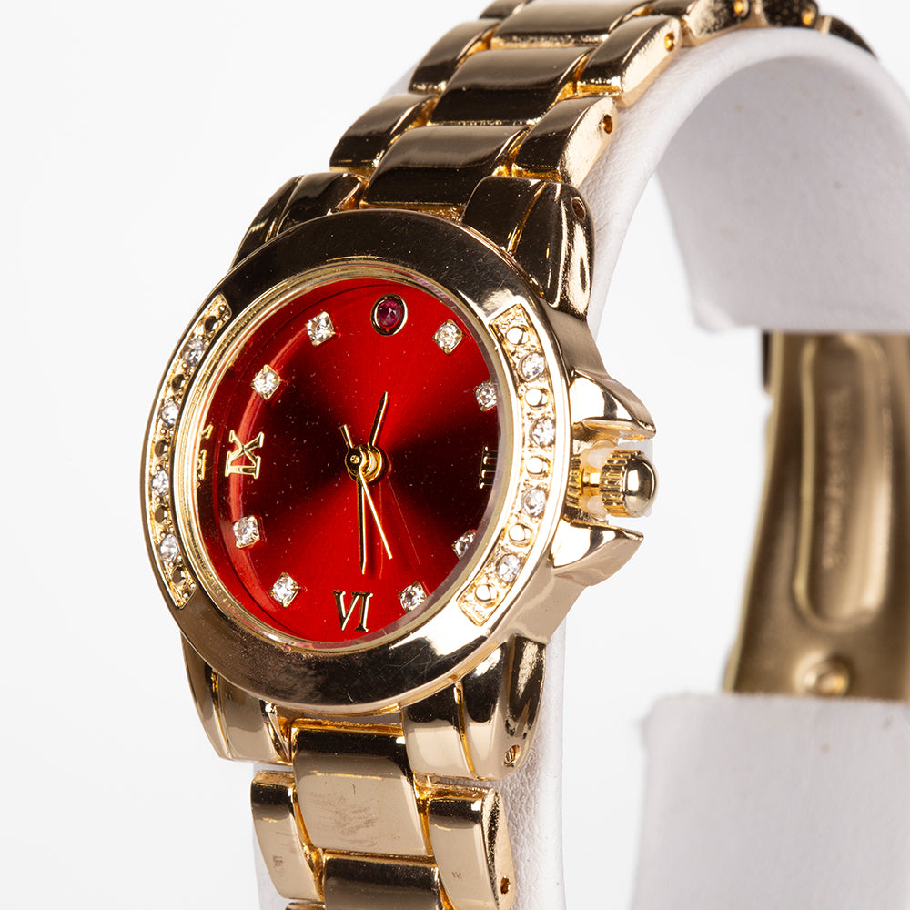 Ceas din Aliaj Placat cu Aur ( 62 grame ) cu Rubin și Cristal Alb Emporia® 0.92 Carate ( Colier+Cercei+Pandantiv ) 5 