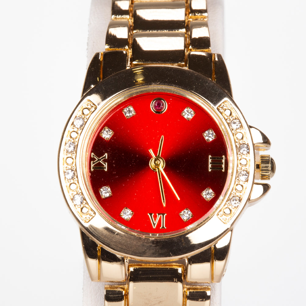 Ceas din Aliaj Placat cu Aur ( 62 grame ) cu Rubin și Cristal Alb Emporia® 0.92 Carate ( Colier+Cercei+Pandantiv ) 6 