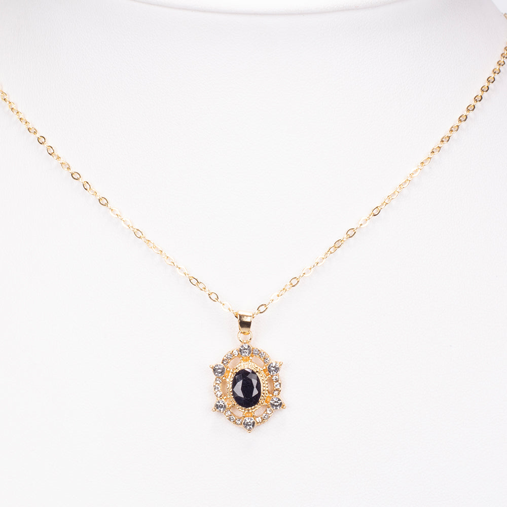 Colier din Aliaj Placat cu Aur ( 5 grame ) cu Safir și Cristal Alb Emporia® 3 Carate ( Colier+Pandantiv ) 1 