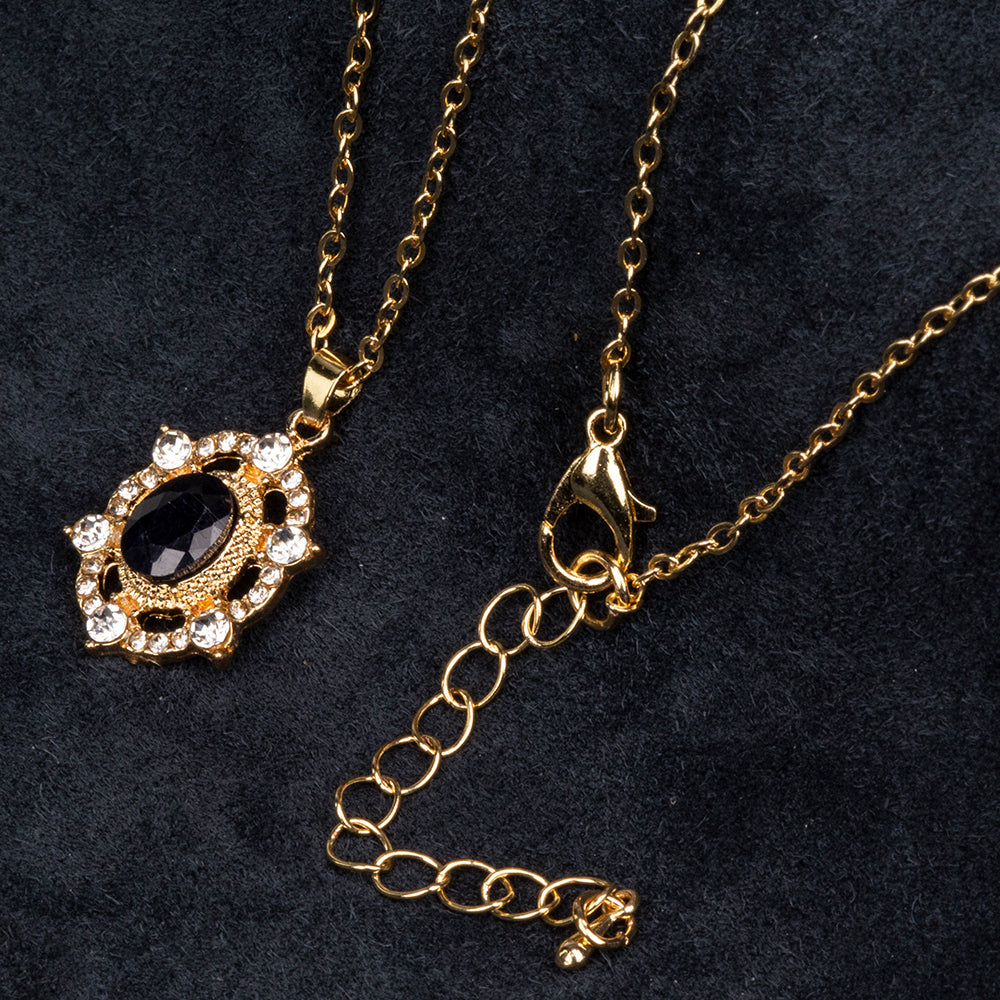 Colier din Aliaj Placat cu Aur ( 5 grame ) cu Safir și Cristal Alb Emporia® 3 Carate ( Colier+Pandantiv )