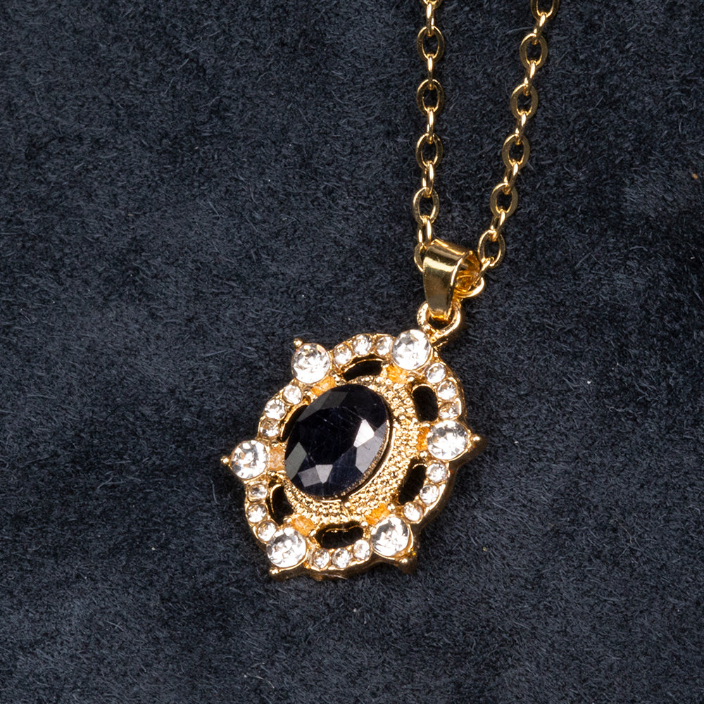 Colier din Aliaj Placat cu Aur ( 5 grame ) cu Safir și Cristal Alb Emporia® 3 Carate ( Colier+Pandantiv )