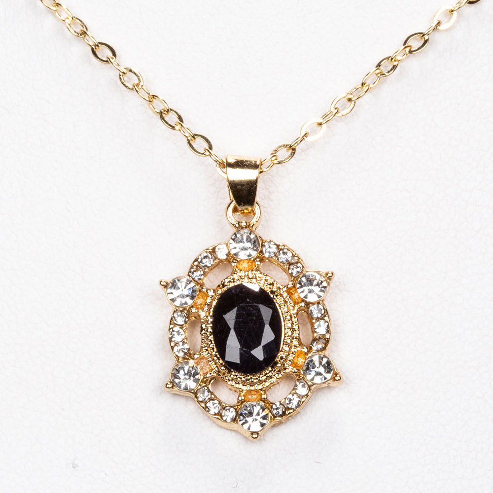 Colier din Aliaj Placat cu Aur ( 5 grame ) cu Safir și Cristal Alb Emporia® 3 Carate ( Colier+Pandantiv ) 6 
