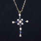 Cruce Colier din Aliaj Placat cu Aur ( 8 grame ) cu Safir și Cristal Alb Emporia® 2.29 Carate ( Colier+Pandantiv )