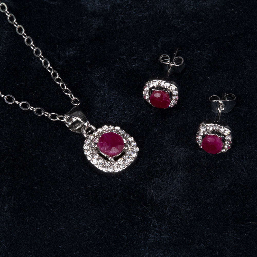 Set din Aliaj Placat cu Aur ( 4.5 grame ) cu Rubin și Cristal Alb Emporia® 2.77 Carate ( Colier+Cercei+Pandantiv )