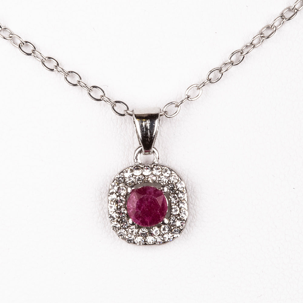 Set din Aliaj Placat cu Aur ( 4.5 grame ) cu Rubin și Cristal Alb Emporia® 2.77 Carate ( Colier+Cercei+Pandantiv )