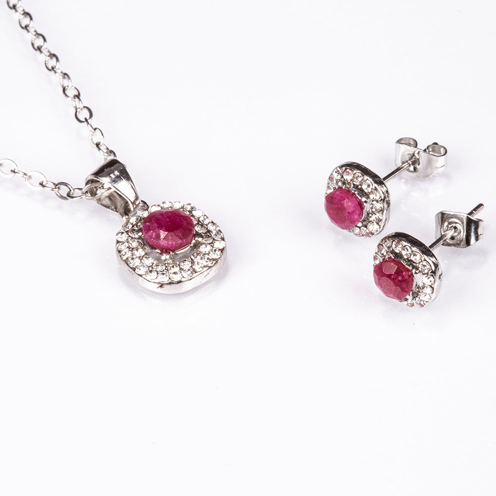 Set din Aliaj Placat cu Aur ( 4.5 grame ) cu Rubin și Cristal Alb Emporia® 2.77 Carate ( Colier+Cercei+Pandantiv ) 1 